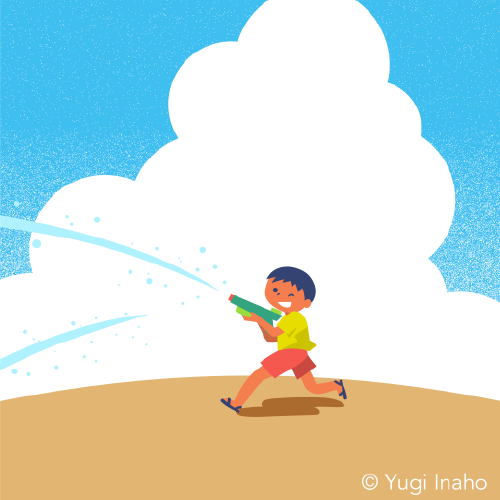 水鉄砲をして遊ぶ子ども